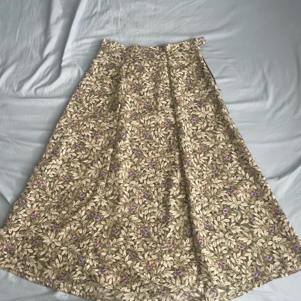 Floral A-Line Skirt in Cream and Purple